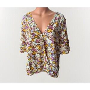 Sanctuary Brown Floral Blouse Size 2XL Lightweight Summer Cottage Top